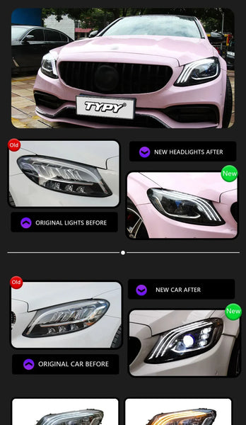 TYPY Pair Benz C-Class W205 15-21 LED DRL Lightbar Headlights LHD