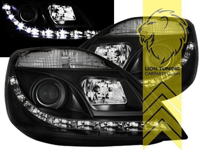 LT LED DRL Angel Eye Projector Headlights Ford Fiesta 6 JH1 JD3 01-05 black LHD