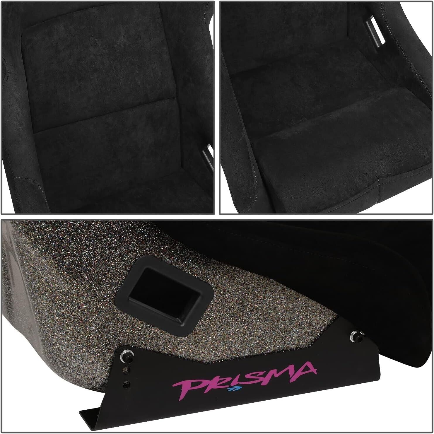 UK STOCK NRG PRISMA ULTRA x1 Universal Sports Bucket Seat Black Alcantara Fibreglass Back Metal Flake LARGE