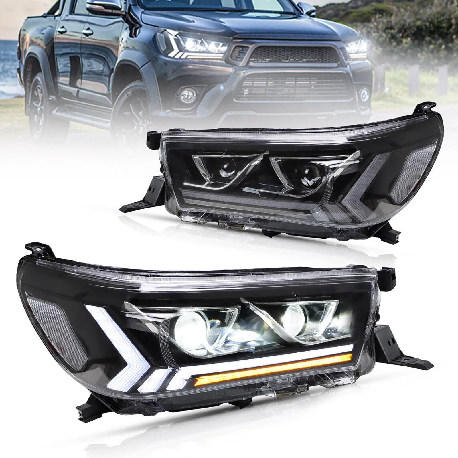 VLAND Toyota Hilux Revo 8 MK8 15-20 DYNAMIC WELCOME LED DRL Lightbar Headlights