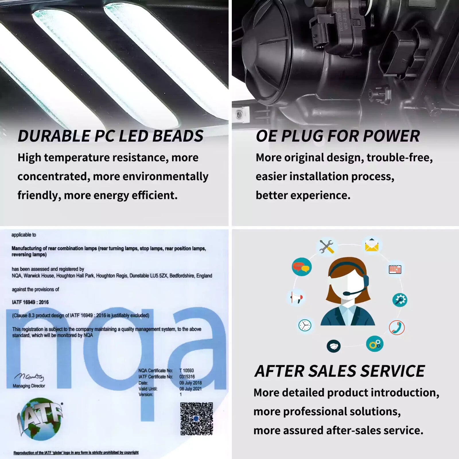 VLAND Pair 2015-2017 Ford Mustang LED DRL Projector Aftermarket Headlights LHD