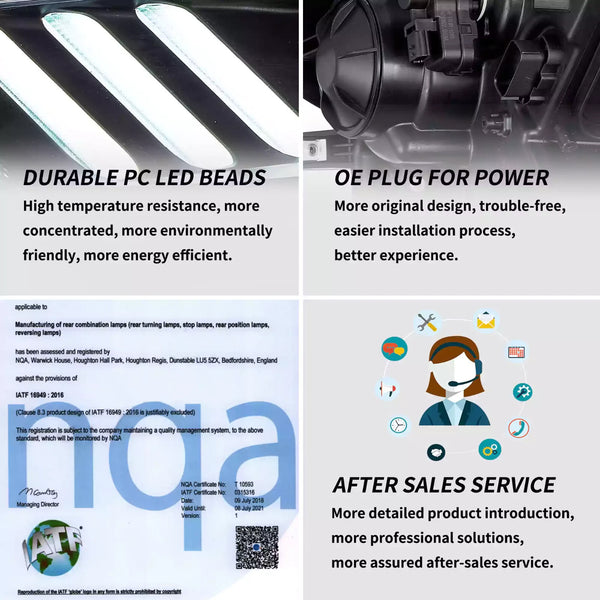 VLAND Pair 2015-2017 Ford Mustang LED DRL Projector Aftermarket Headlights LHD