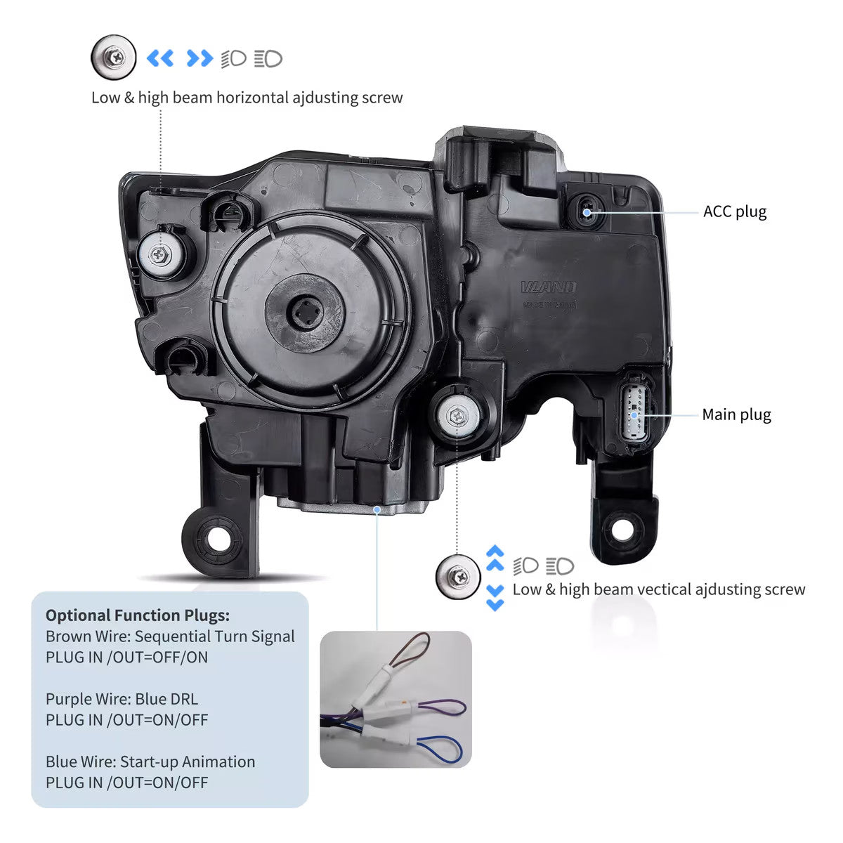 VLAND EU Pair Jeep Grand Cherokee 14+ LED DRL Seq Lightbar Headlights LHD