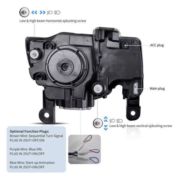 VLAND EU Pair Jeep Grand Cherokee 14+ LED DRL Seq Lightbar Headlights LHD