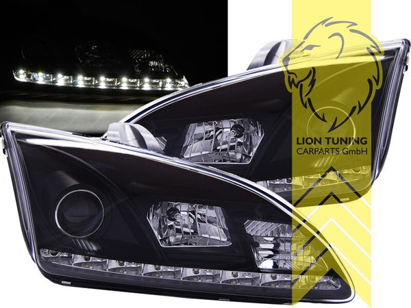 LT LED DRL Lightbar Headlights Ford Focus 2 DA 04-08 hatch station w black LHD
