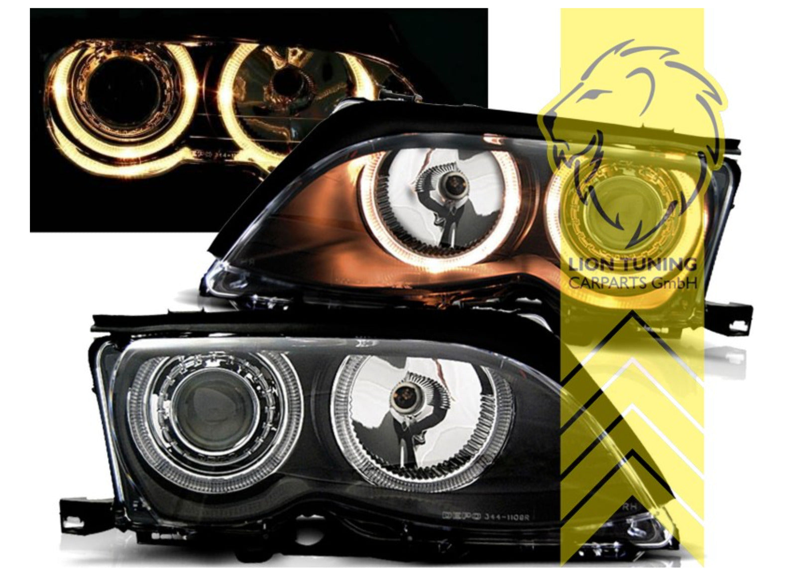 LT LED DRL DEPO Eye Halo Ring Headlights BMW E46 sedan touring 01-05 black LHD