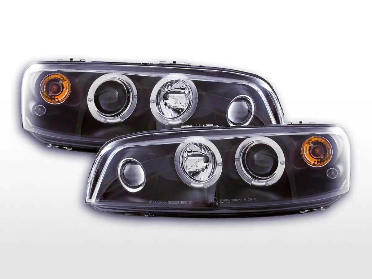 FK Pair LED DRL Halo Ring Headlights Fiat Punto 2 188 MK2 99-02 Black LHD
