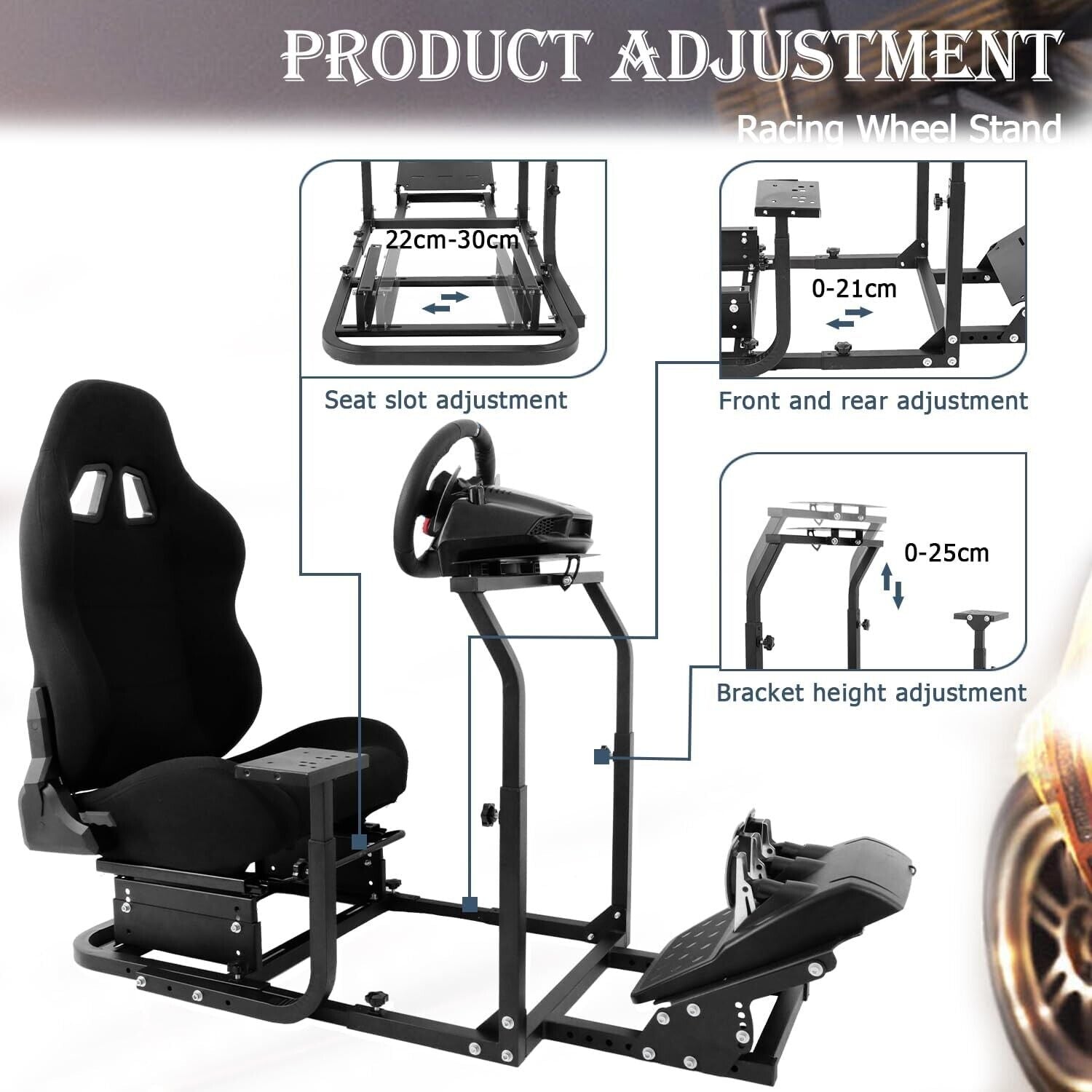 MNR Driving Game Sim Racing Frame Rig + Seat for Wheel Pedals Xbox PS PC