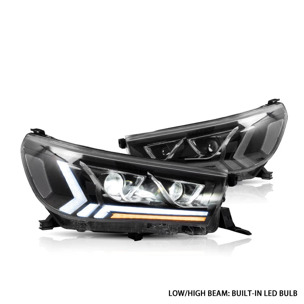VLAND EU Pair Toyota Hilux Revo 15-20 LED DRL Seq Lightbar Headlights RHD / LHD