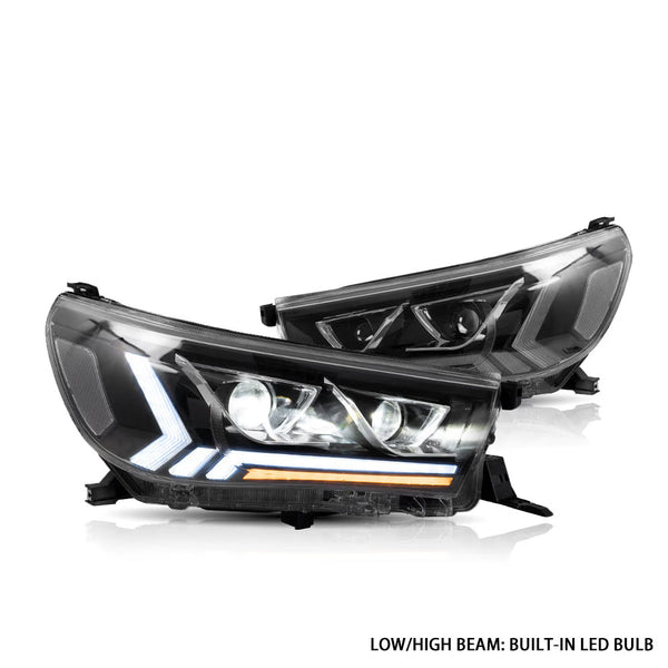 VLAND EU Pair Toyota Hilux Revo 15-20 LED DRL Seq Lightbar Headlights RHD / LHD