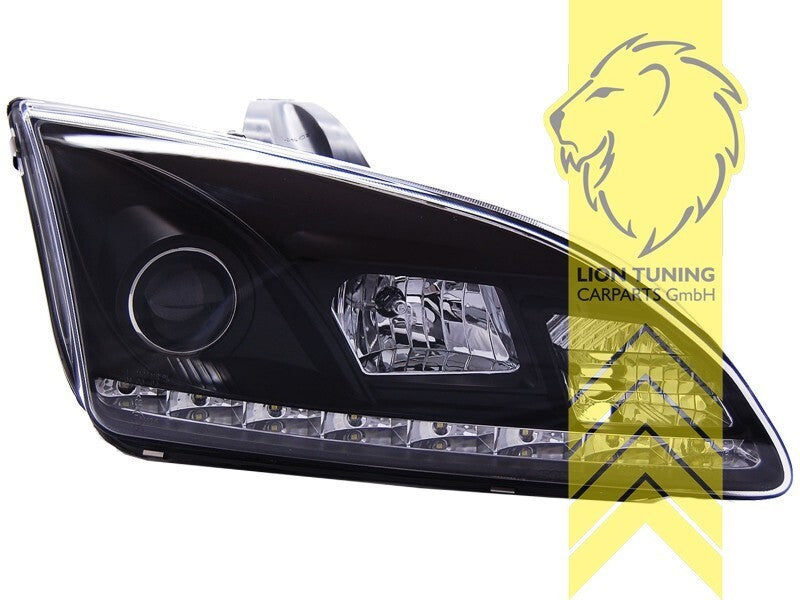 LT LED DRL Lightbar Headlights Ford Focus 2 DA 04-08 hatch station w black LHD