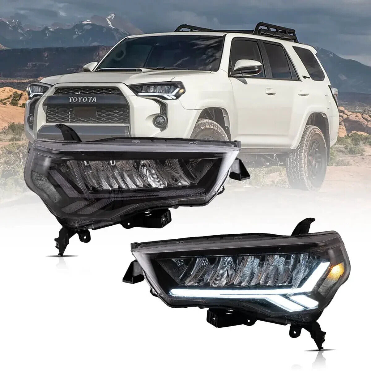 VLAND 14-24 Toyota 4Runner 5 MK5 5th Gen N280 LED DRL Lightbar Headlights LHD