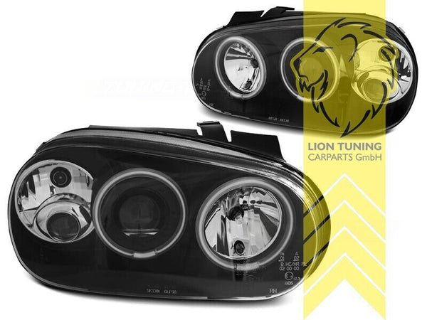 LT Pair H1 Halogen CCFL LED DRL Halo Ring Headlights VW Golf 4 MK4 black LHD