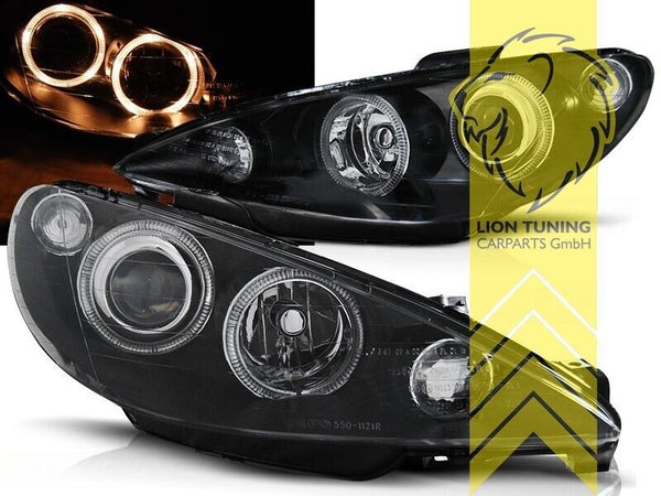 LT LED Halo Ring Headlights Peugeot 206 206CC CC Cabrio SW Break Chrome H7 LHD