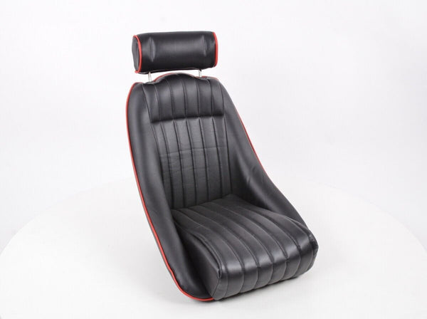 FK Pair Classic 2 Retro Kit Car Bucket Sports Seats - Black Red Piping + slides