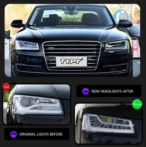 TYPY Pair Audi A8 2012-2017 LED DRL Headlights Clear LHD