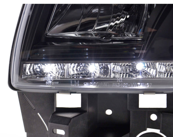 FK Pair LED DRL Halo Lightbar Headlights VW Transporter T4 LONG 96-03 Black LHD