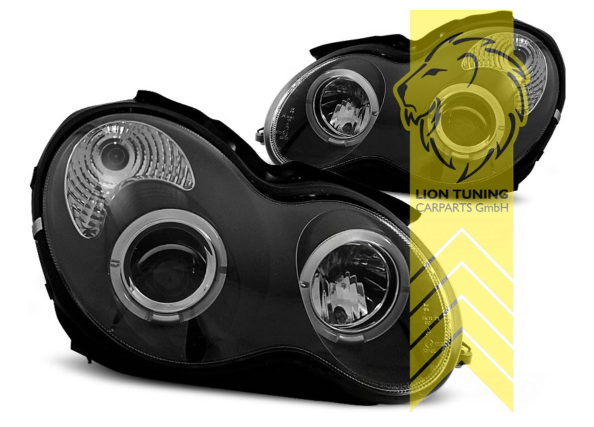 LT LED DRL Halo Ring Headlights Mercedes W203 Lim T-Model C-Class black LHD