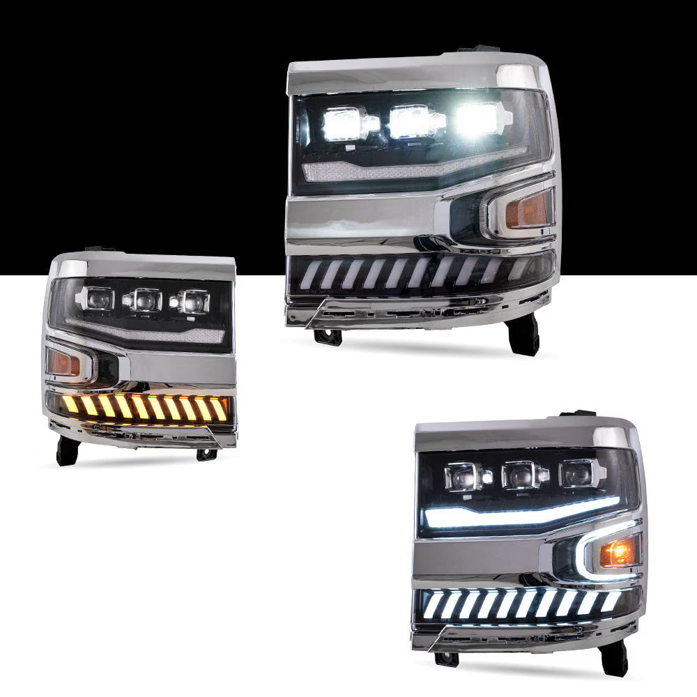 VLAND EU Pair Chevrolet Silverado 1500 16-18 LED DRL Seq Lightbar Headlights LHD