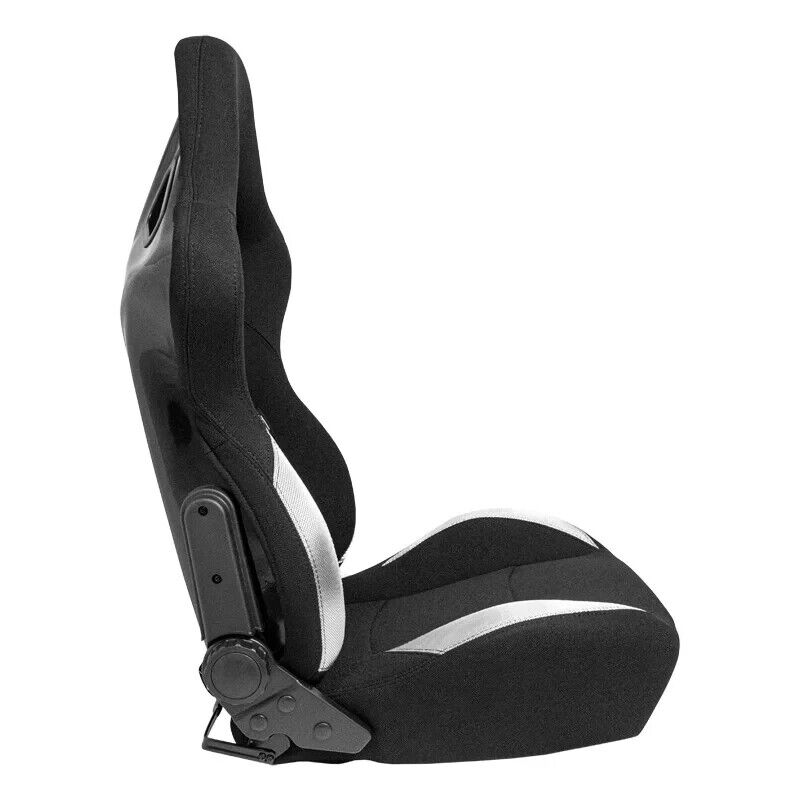 ATS BS2 x1 Universal Recline Fibreglass Hard Back Sports Bucket Seat Black Silver Textile Fabric