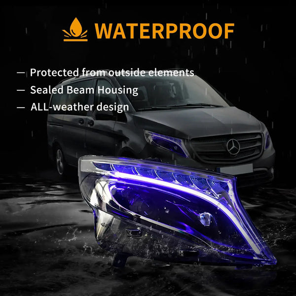 VLAND LED Headlights 16-23 Mercedes Benz Metris Vito W447 Blue DRL LED LIGHTBAR