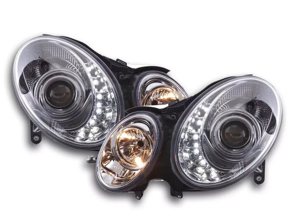 FK LED DRL Halo Lightbar HEADLIGHTS Mercedes E-Class 211 W211 02-06 Chrome LHD