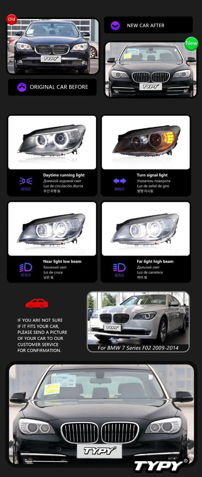 TYPY Pair BMW 7 Series F02 2009-2014 LED DRL Lightbar Dynamic Headlights AFS LHD