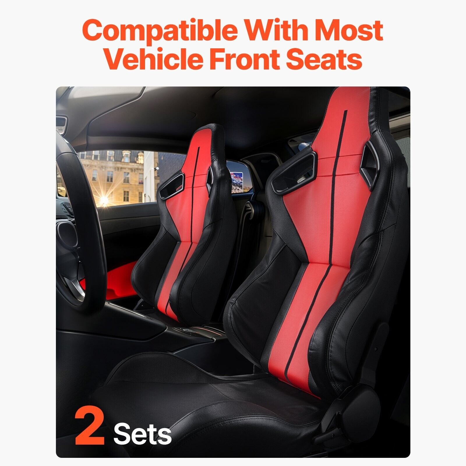 VVR Pair Black & Red Sports Car Van Camper Universal Bucket Seats inc slides