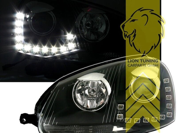 LT Pair LED DRL Halo Ring Headlights VW Golf 5 MK5 03-09 sedan variant black