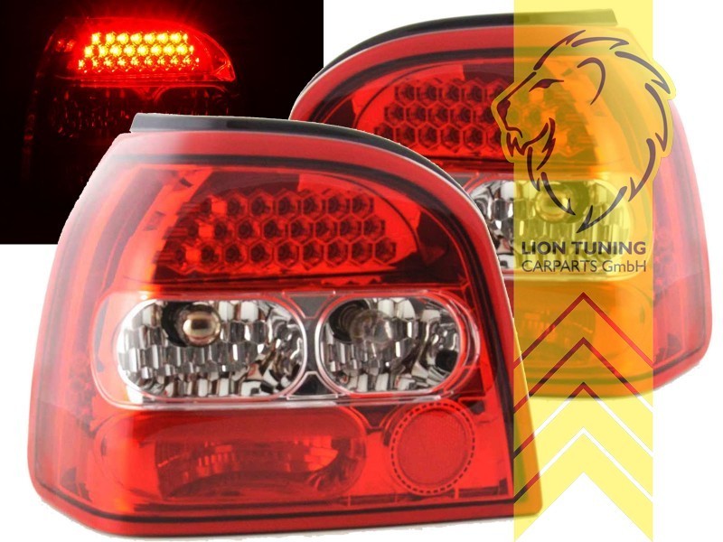 LT Pair LED DRL Lightbar REAR LIGHTS Tail VW Golf 3 1H1 1E7 98-02 red clear LHD