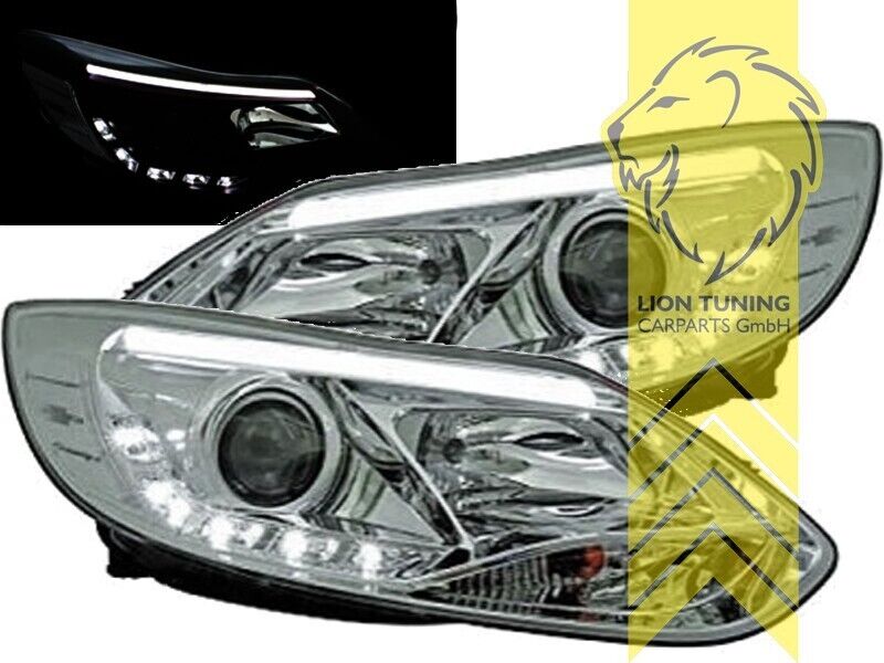 LT LED DRL Angel Eye Projector Headlights Ford Focus 3 MK3 11-14 Chrome LHD