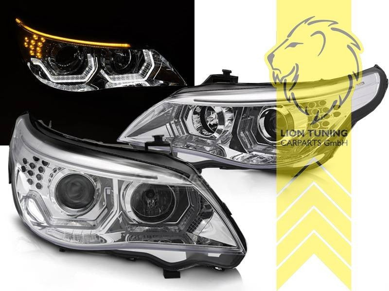 LT Pair LED DRL Halo Ring Headlights BMW E60 Sedan E61 Touring 03-07 chrome LHD