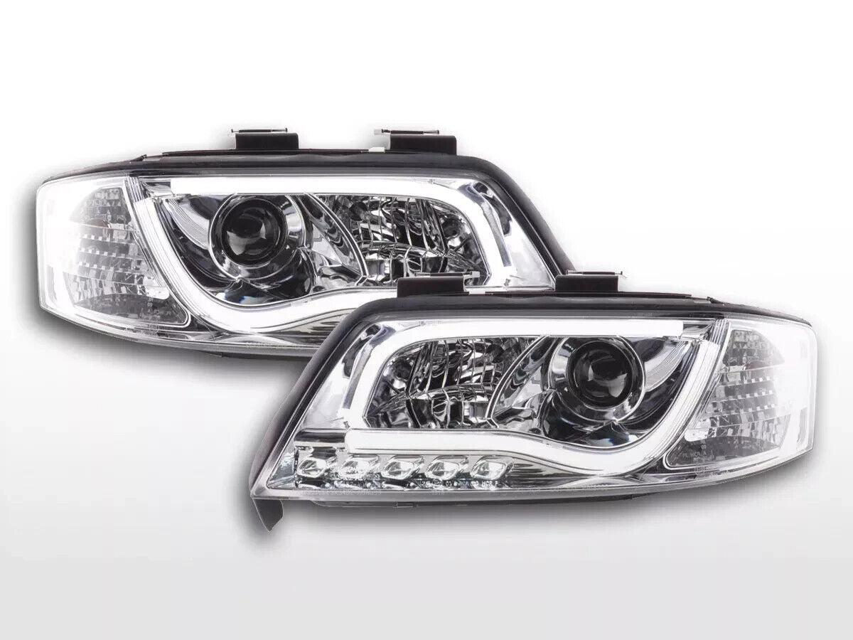 FK Headlights LED DRL Lightbar Audi A6 C5 4B 01-04 Chrome S6 S-Line LHD