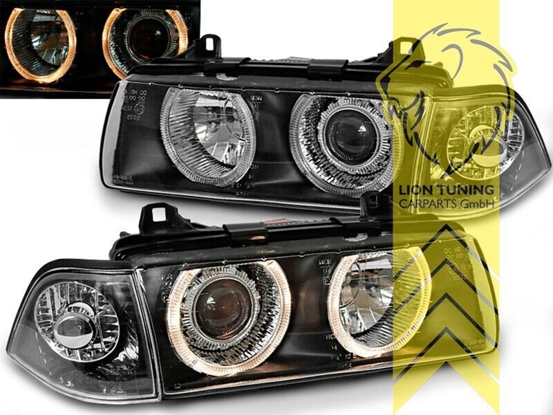 LT LED DRL Halo Ring Angel Headlights BMW E36 Coupe Cabrio black 92-99 LHD