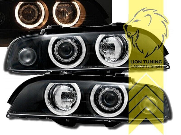 LT LED DRL Halo Ring Angel Eye Headlights BMW E39 00-04 Limo Touring black LHD