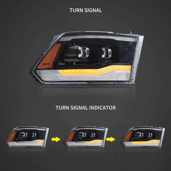 VLAND Pair 09-18 Dodge Ram 1500 2500 3500 LED DRL Halo Projector Headlights LHD