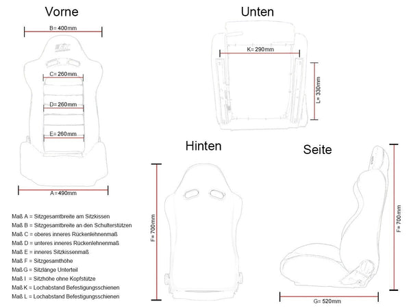 FK Pair Classic II Retro Kit Car Bucket Sports Seats - Black Red Piping + slides