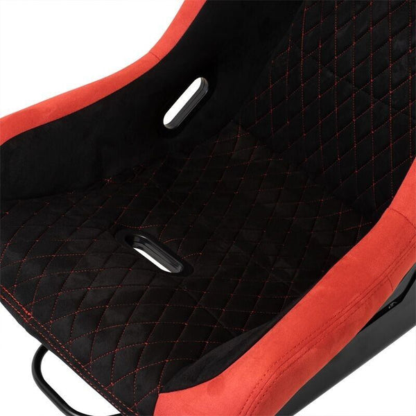 ATS x1 Luxe Fixed Hard Back Paintable Universal Sports Bucket Seat Black Red Diamond Stitch Alcantara