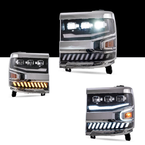 VLAND EU Pair Chevrolet Silverado 1500 16-18 LED DRL Seq Lightbar Headlights LHD