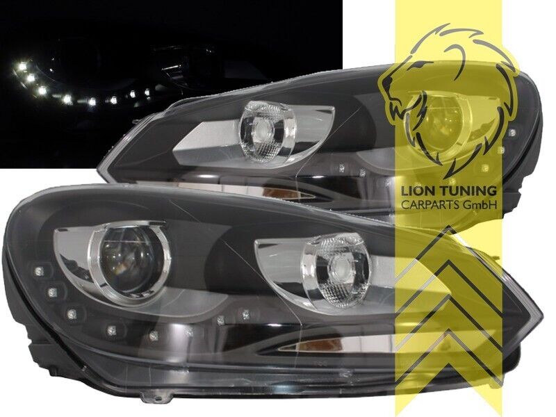 LT Pair LED DRL Halo Ring Headlights VW Golf 6 MK6 08+ sedan variant black LHD