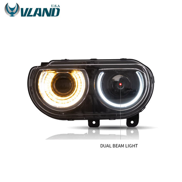 VLAND EU Pair Dodge Challenger 08-14 LED DRL RGB Colour Halo Headlights LHD