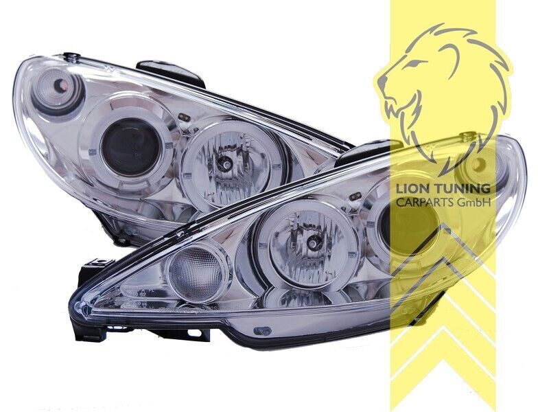 LT LED Halo Ring Headlights Peugeot 206 206CC CC Cabrio SW Break Chrome H7 LHD