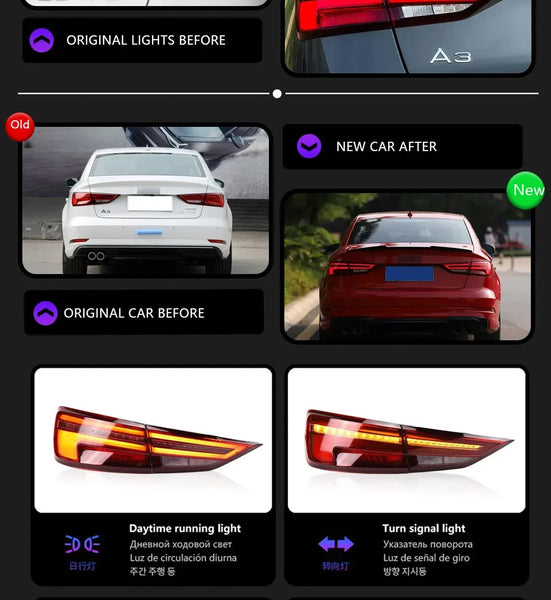 TYPY Pair 13-19 Audi A3 8V Lightbar LED DRL Dynamic Rear Lights Tail Lamps