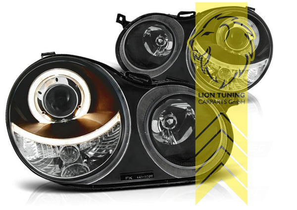 LT LED Angel Eye Halo Headlights VW Polo 9N 9N3 black LHD