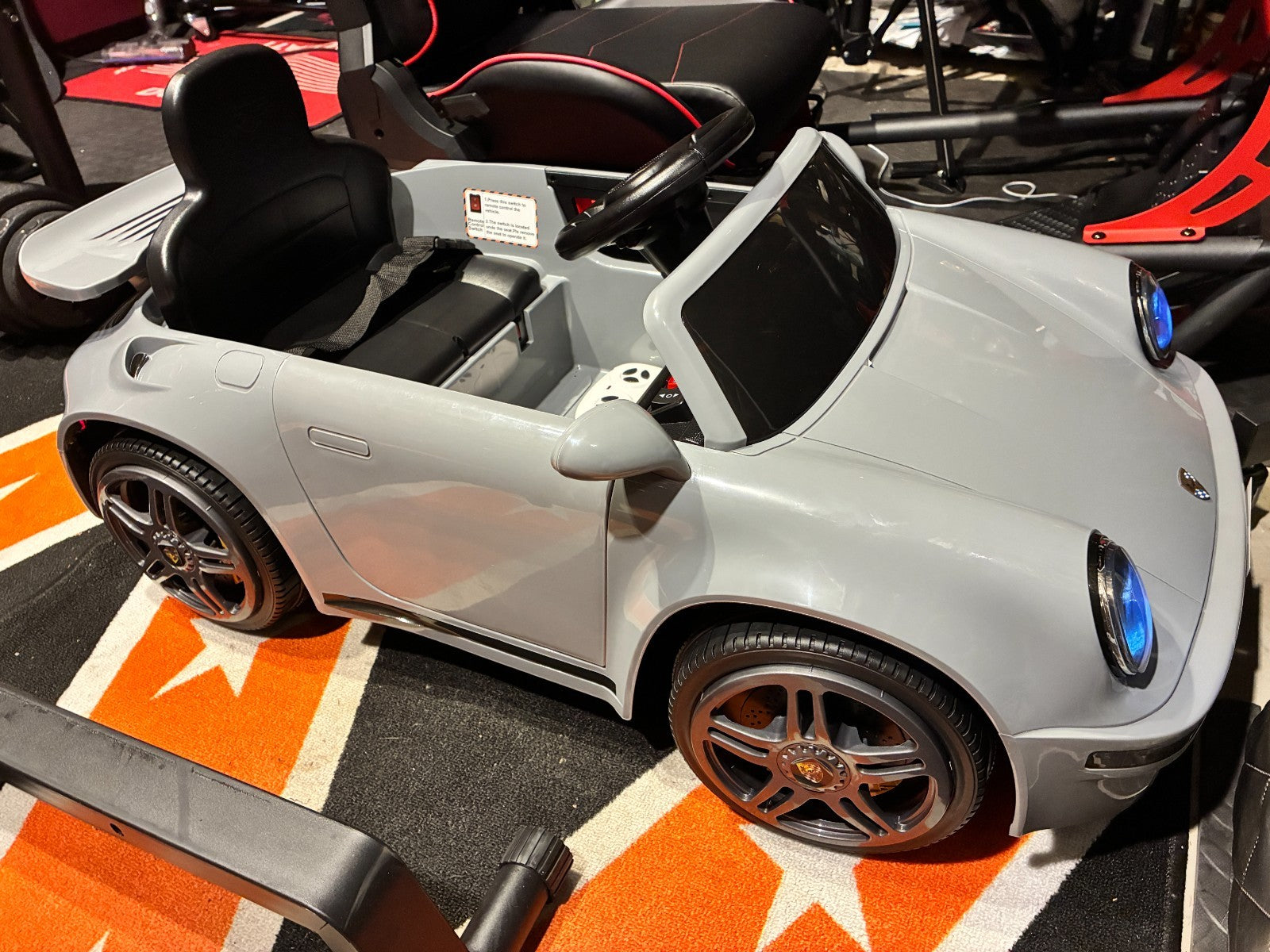 Kids Grey Porsche 911 Ride On Car Licensed RUF CTR 12v Battery Remote BT Stereo Children's Ride-On Car