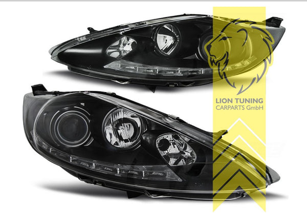 UK LT Pair LED DRL Lightbar Headlights Ford Fiesta 7 TFL H7 / H1 08-12 Black LHD