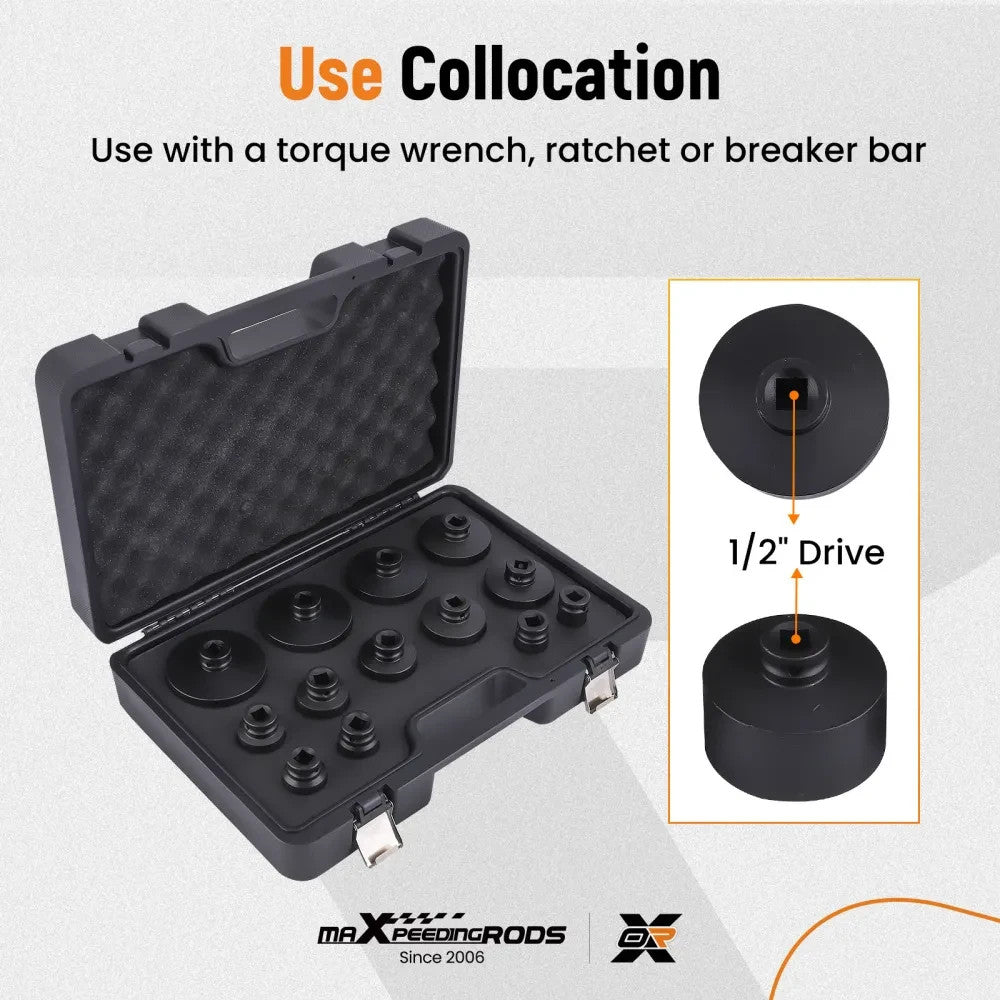 MXPR 13PC Special Socket Set For Grooved Nuts Internal Teeth 18-80mm 1/2DR Lock