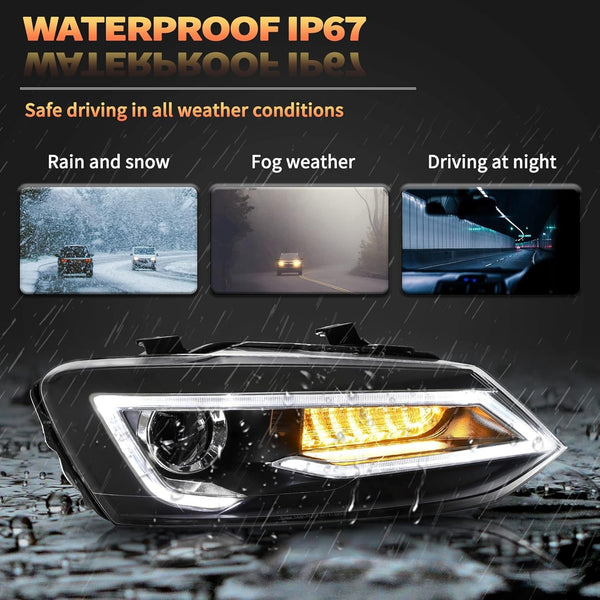 UK RHD VLAND VW Polo MK5 6R 6C 09-17 LED DRL D2H Xenon Headlights Not 1.2 TSI/R