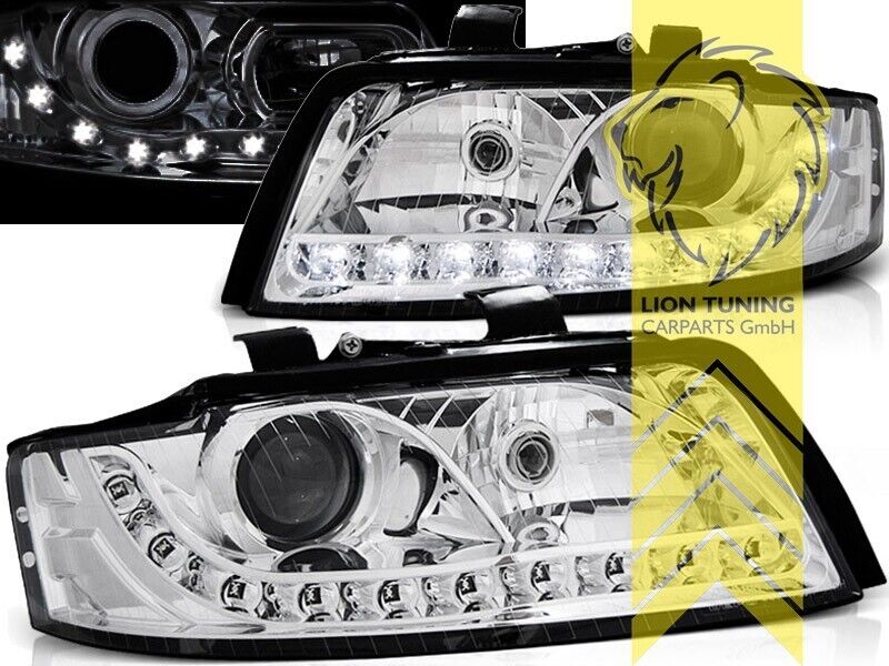 LT LED DRL Lightbar Headlights Audi A4 B6 8E Sedan Avant 00-04 H1 chrome LHD