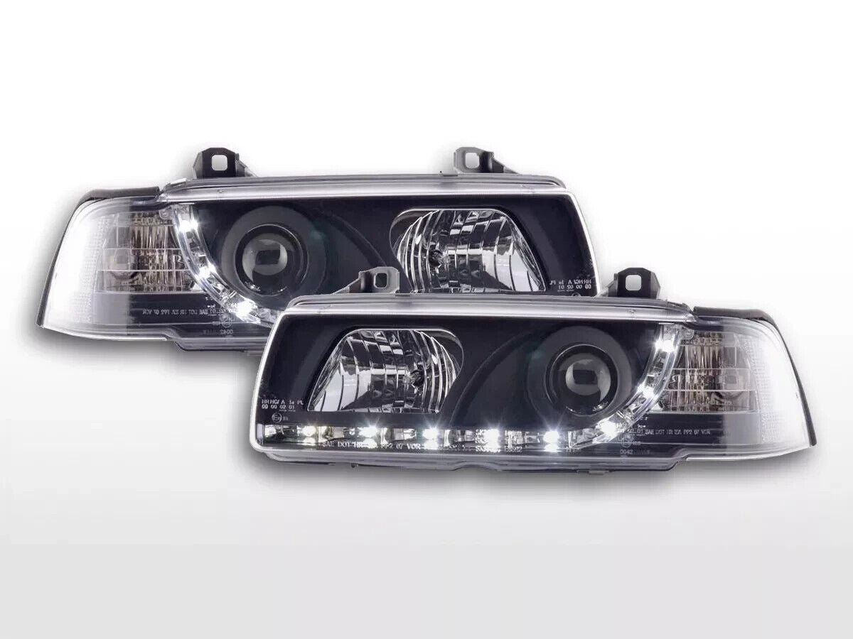 FK LED Headlights Angel Eyes Halo Ring BMW 3-series E36 Saloon 92-98 Black LHD